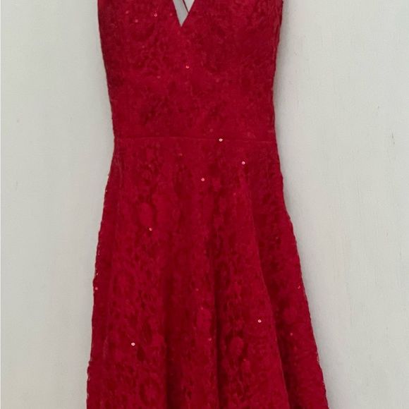 Red spaghetti strap sequin cocktail dress size 0 - Picture 2 of 5